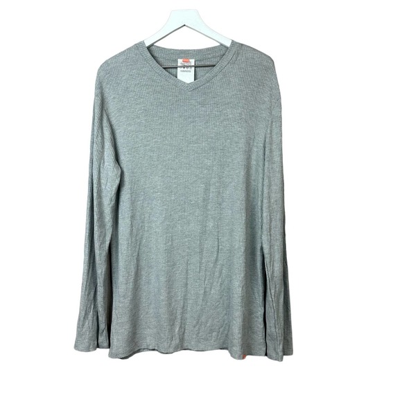 Herman Grey Ribbed V Neck Tunic Sweater Top Women Sz XL - Picture 1 of 5